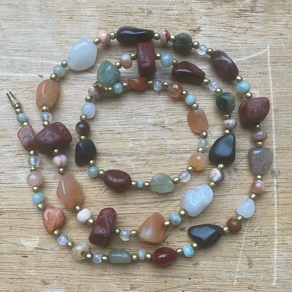 Earth’s Palette Crystal Gemstone Long Necklace Aventurine Agate Jasper Quartz - Picture 7 of 7